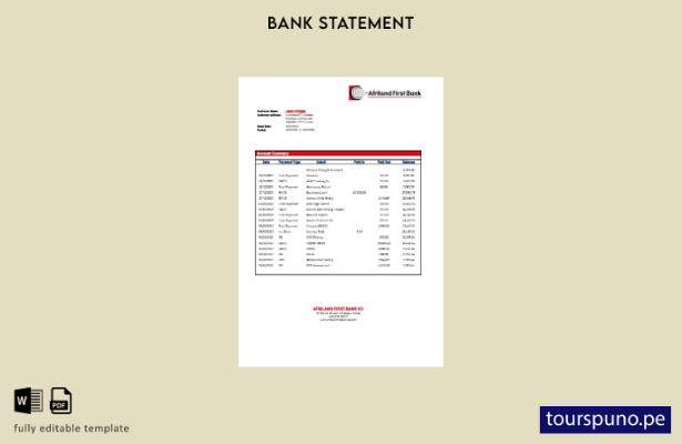 lista para imprimir Primera plantilla de extracto bancario de Congo Afriland